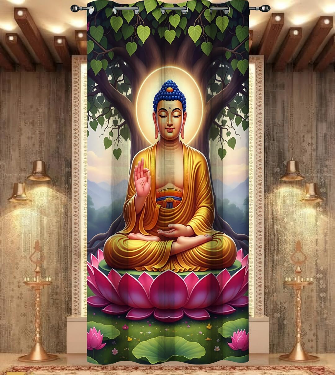 7 Feet Lord Buddha Curtains | Meditation Zen Buddha Door Door